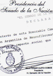 Las actividades de la AANF fueron declaradas de Interés Parlamentario por la Cámara de Senadores